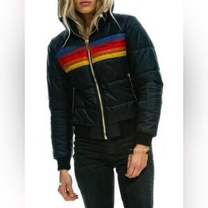 Women's Retro 80’s Inspired Puffer Jacket with Rainbow Stripes, NWWT, SZ-Med.